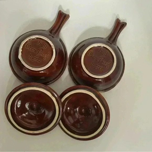 Set  of two vintage Hull Pottery brown drip glaze French onion soup bowls - Picture 4 of 8